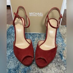 Michael Kors Red Suede Peep Toe Heels